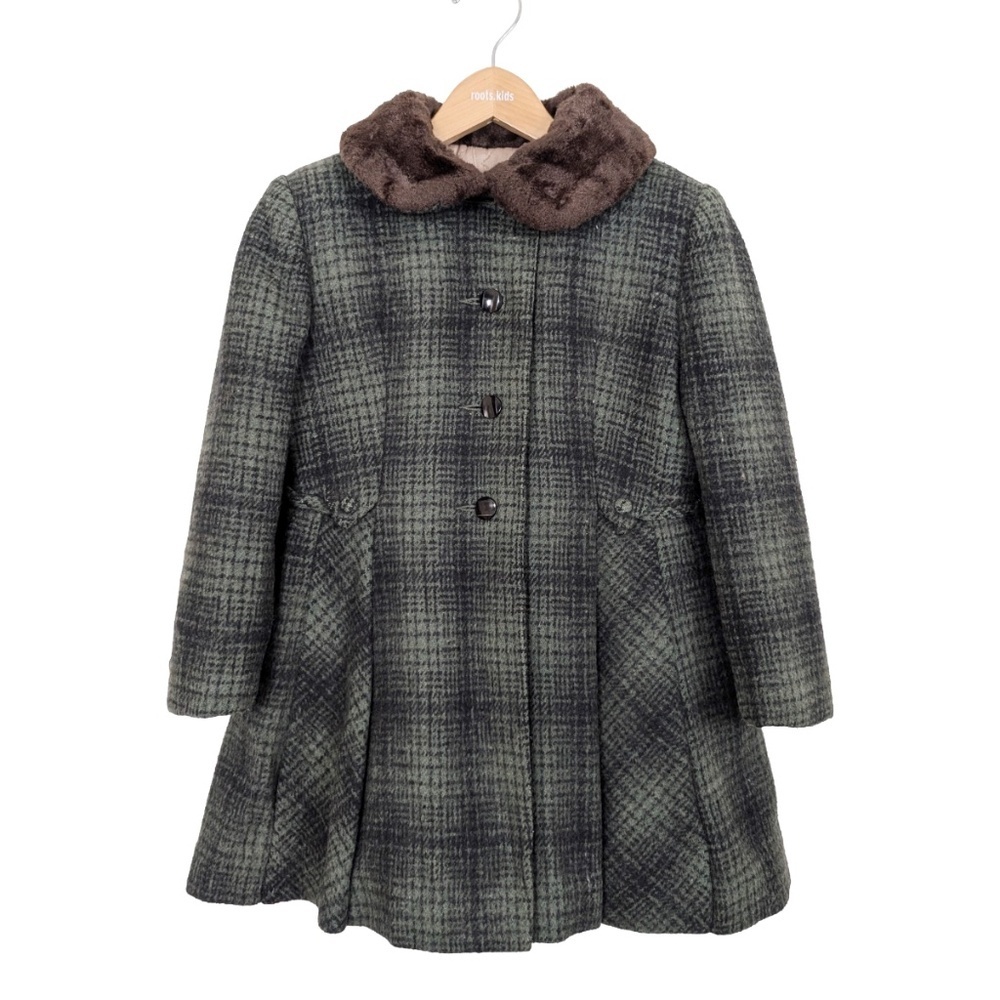 60s Kids Tweed Peacoat Jacket Fur Trim Collar A-Line Shell
